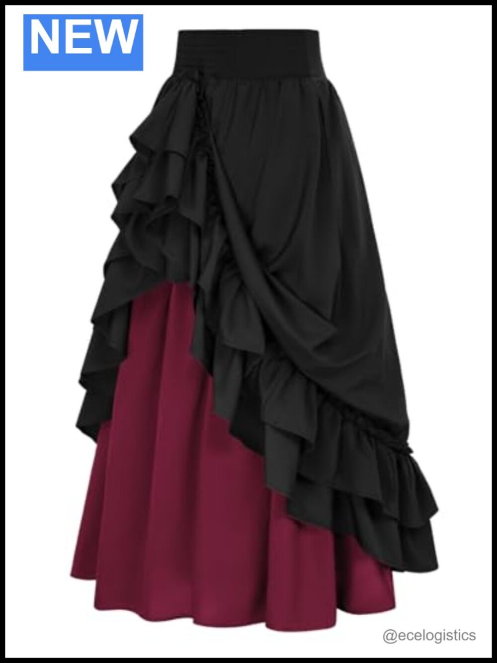 Victorian Renaissance Maxi Skirt Flowy Gothic with Bustle Ruffle